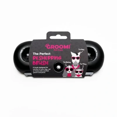 Image of Groomi Deshedding &amp; Grooming Brush for Dogs, Cats, Horses Rabbits Gentle Effective Pet Tool, Wide Shallow Comb, Smooth Groomer Dogs and Horses, Comb Pink
