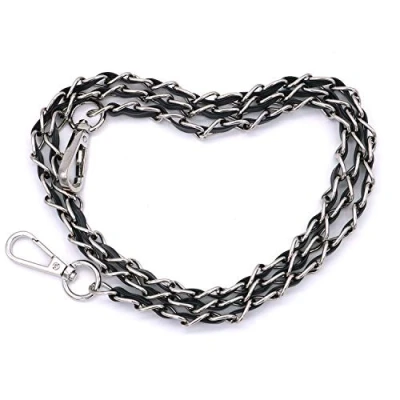 Image of POFET Chain Strap with Black Leather Weave Replacement for Evening Bag Cross Body Shoulder Satchel DIY Purse Clutches 120CM