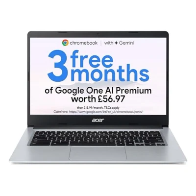 Image of Acer Chromebook 314 CB314 1H (Intel Celeron N4020, 4GB, 64GB eMMC, 14 Inch Full HD Display, Google Chrome OS, Silver)