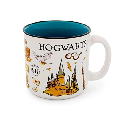 Image of Harry Potter Hogwarts All Over Icons Destination Ceramic Camper Mug Holds 20 Ounces