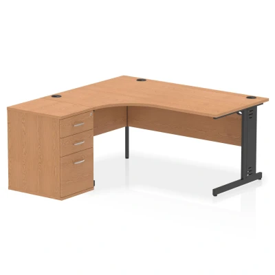 Image of Impulse 1600 LH Crescent Desk Cable Managed Oak/Black 600 Hi Ped