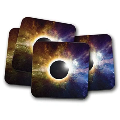 Image of 4 Set Lunar Eclipse Coaster Moon Space Gold Blue Stars Dad #14304