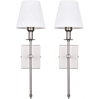 Image of DCOC Wall Light Battery Operated Sconce Set Of 2，not Hardwired Fixture, Powered With Remote Dimmable Bulb, Easy To Install Not Wires, for Bedroom, Lounge, Farmhouse, Silver