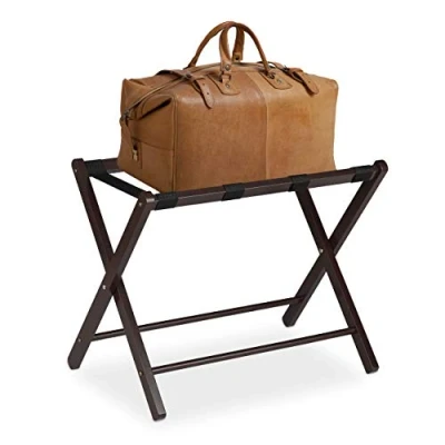 Image of Relaxdays folding luggage rack, suitcase, 44 x 66 54.5 cm, wooden, valet stand for home &amp; hotel, brown, 80% wood 20% polyester, 1 piece