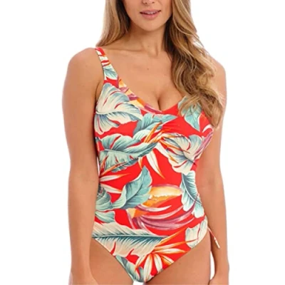 Image of Fantasie Bamboo Grove V Neck Adjustable Leg Swimsuit Hot Chilli Red 36DD