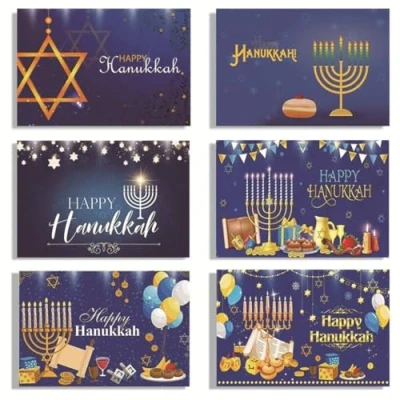 Image of xbiez Festive Hanukkah Cards 5Set Religious Holiday Greeting with Glitter and Envelopes
