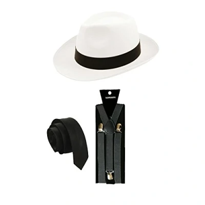 Image of Sowest MENS GANGSTER MAFIA PIMP ADULT FANCY DRESS TIE HAT BRACES 1920&#039;S OUTFIT