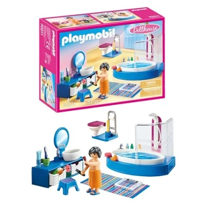 Image of PlayMOBIL 70211 Dollhouse Furnished Bathroom, Fun Imaginative Role Play, Playset Suitable for Children Ages 4+