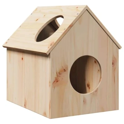 Image of vidaxl wooden cat house hideaway/solid pine/hideout 41x50x50cm spacious indoor furniture w/climbing treads
