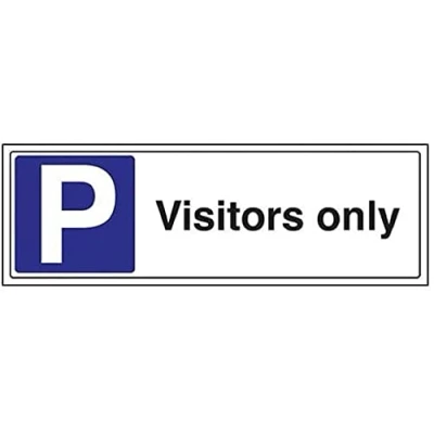 Image of V Safety 74033BJ R Visitors Only Parking Sign Landscape 450mm x 150mm 1mm Rigid Plastic, Black/Blue