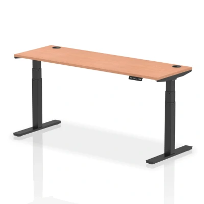 Image of Air 1800x600mm Height Adjustable Desk Beech Top Cable Ports Black Leg
