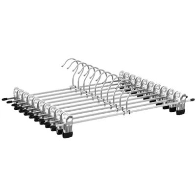 Image of SONGMICS Metal Trousers Hangers, Pack of 10, Non Slip Skirt Hangers with Clips for Pants Socks, 40 cm Long, Heavy Duty, Chrome Plated, Metallic Silver and Ink Black CRI006E10