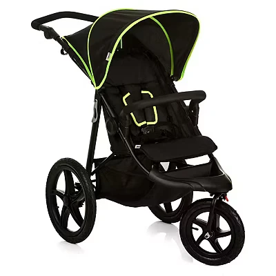 Image of hauck Runner, Black / Neon Yellow Robust All Terrain Pushchair with Raincover, XL Pneumatic Air Wheels, Reclining Backrest from Birth up to 22 kg, Height Adjustable Handle, Mesh Window