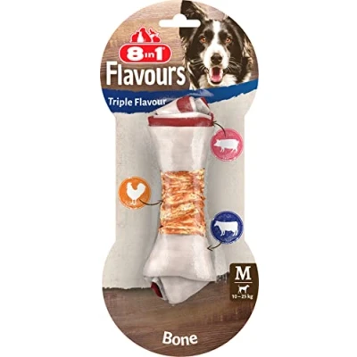 Image of 8in1 Triple Flavour bone M chewy dog with chicken fillet, pork hide and beef hide, 1 pc.
