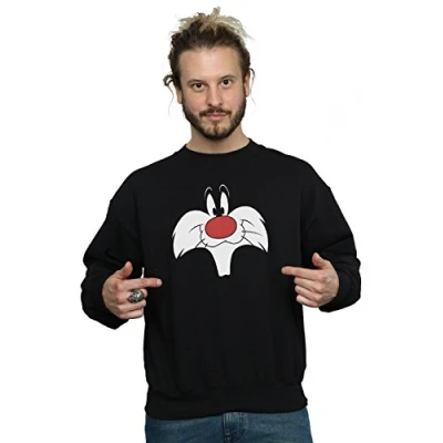 Image of LOONEY TUNES Men&#039;s Daffy Duck Big Face Sweatshirt Large Black