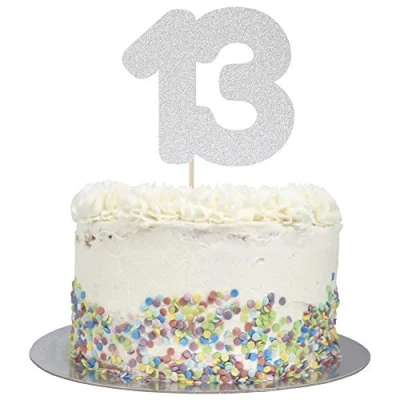 Image of Large Number 13 Glitter Cake Topper (Silver Glitter)