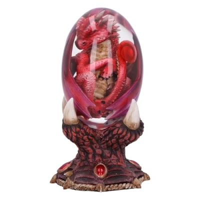 Image of Nemesis Now Elemental Dragonlings Fire Red Dragon Glass Egg Figurine, Resin, Red, Cast in the Finest Expertly Hand Painted