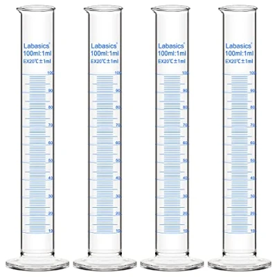 Image of Labasics 4 Pack Borosilicate Glass 100 ml Heavy Wall Graduated Cylinder Measuring
