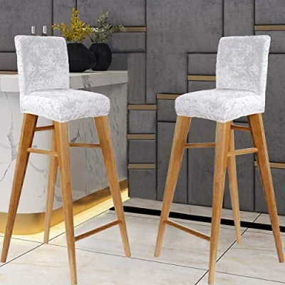 Image of KELUINA Velvet Bar Stool Chair Covers with Backrest,Elastic Seat Home Soft Slipcover Protector for Kitchen Breakfast Counter Chairs Stools (Natural White,Set of 6)