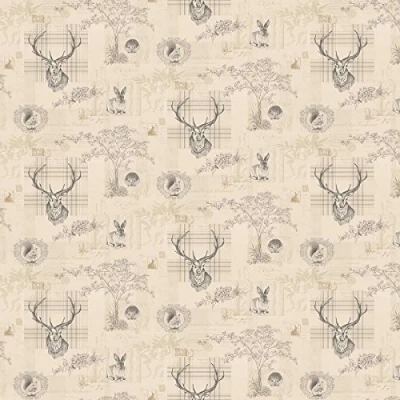 Image of MyTinyWorld Pack of 5 Dolls House Beige And Black Highland Animal Wallpaper Sheets