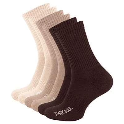 Image of STARK SOUL 6 pairs Crew Sports Socks with Terry Sole, mix (brown/light brown/beige), 35 38