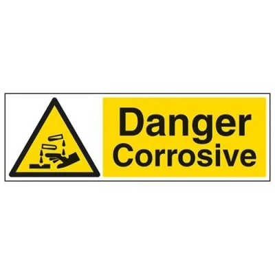 Image of V Safety Danger Corrosive Warning Sign 600mm x 200mm Self Adhesive Vinyl