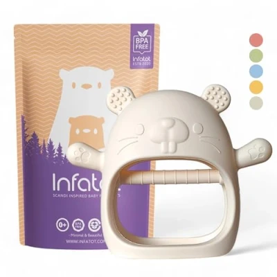 Image of Infatot® Teething Toys for Baby Teether, New Infant Silicone Chipmunk Teether Mitten Glove Prevents Finger Sucking, Teethers Babies, Babies CM Cream