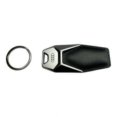Image of Audi 3181900600 Key Ring Logo Metal Leather Pendant Keyring Black / Silver