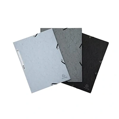 Image of Exacompta Ref. 55571E Set of 3 elastic folders with glossy card flaps 400g/m2 dimensions 24 x 32 cm for A4 format documents Orange colours: grey, dove black