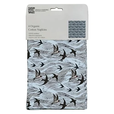Image of Museums &amp; Galleries Organic Cotton Set of 4 Cloth Napkins Contemporary Swallows and Sea Design by Angela Harding Reusable Tableware