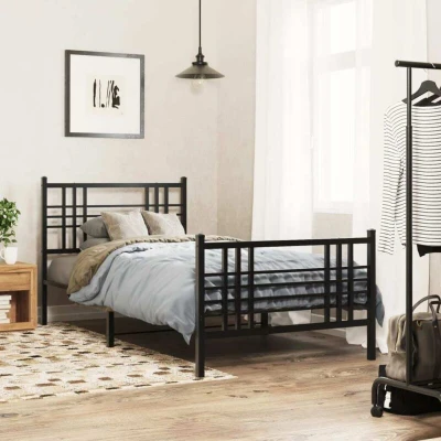 Image of vidaXL Metal Bed Frame without Mattress with Footboard Black 90x190cm