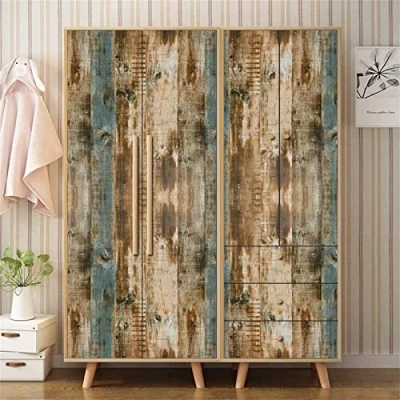Image of JOLIHOME Vintage Brown Wood Panel Effect Self Adhesive Wallpaper Wall Sticker 44x500cm Peel and Stick Contact Paper Vinyl Film Roll for Kitchen Door Cabinet Bar Counter Bedroom