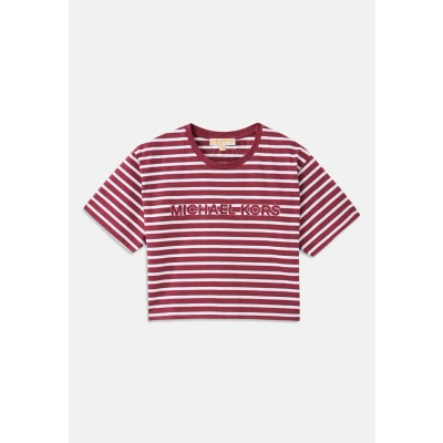 Image of Michael Kors YD STRIPED CROP LOGO TEE women&#039;s T shirt in Bordeaux