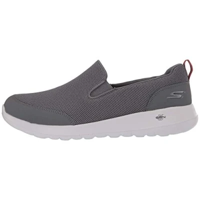 Image of Skechers Men&#039;s GO Walk MAX CLINCHED Sneaker, Gray Textile/Burgundy Trim, 11 UK