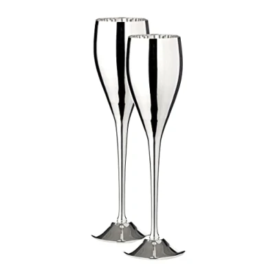 Image of Edzard Set of 2 Champagne Goblets Dodo, Silver Plated, Height 9 in, for 200 ml