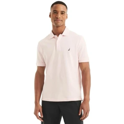 Image of Nautica Men&#039;s Performance Pique Polo Shirt, Coastal Camel Heather, S