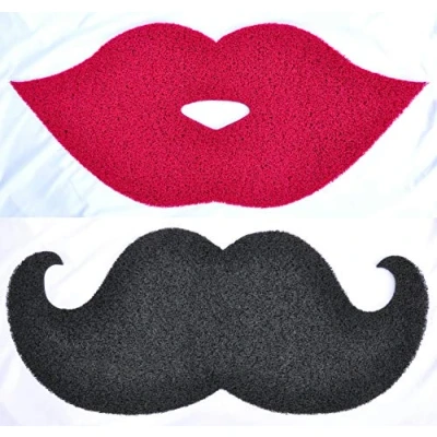 Image of Moustache Doormat Lip Door Mat New Home Gift for Mr &amp; Mrs or Him Her 39x88cm (Moustache, Black Grey)
