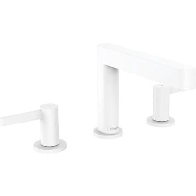 Image of hansgrohe Finoris 3 hole basin mixer 110 with push open waste set, matt white, 76033700