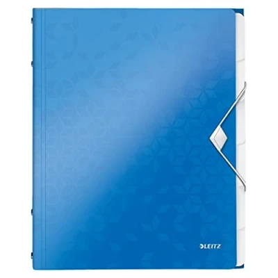 Image of Leitz A4 Divider Book, Holds Up to 200 Sheets, Integrated Index with 6 Compartments, Elastic Closure, Metallic Blue, WOW Range, 46330036