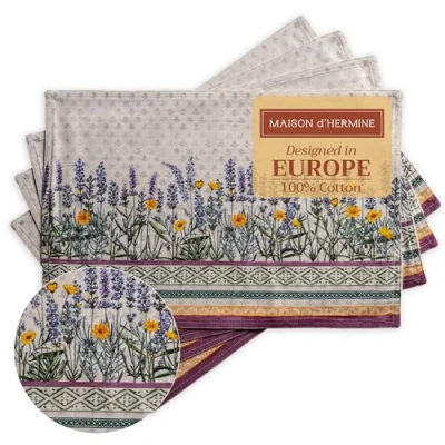 Image of Maison d&#039; Hermine Placemat Set of 4 100% Cotton Decorative Easter Placemats Washable Cloth for Home, Wedding, Restaurant, Buffet Party &amp; Camping, Fanny Lavender Spring/Summer (33cm x 48cm)