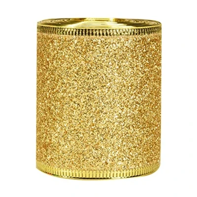 Image of Lezevn 2.5 Inch x 6 Yards Wide Wired Edge Ribbon Christmas Glitter Sparking Shiny Ribbons Roll Tree Decorations Floral Wreath Bows (Gold)