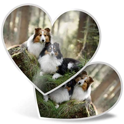 Image of 2 x Heart Stickers 7.5 cm Sheltie Dog Couple Collie Dogs Fun Decals for Laptops,Tablets,Luggage,Scrap Booking,Fridges, 16864