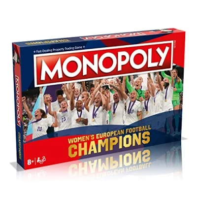 Image of Winning Moves Women&#039;s European Football Champions Monopoly Board Game, Travel to Wembley acquiring Beth Mead and Lucy Bronze, Roar your way victory, gift for ages 8 plus