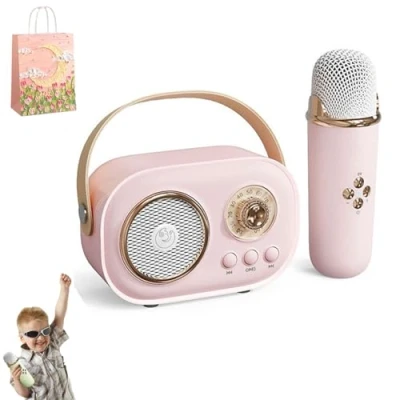 Image of Karaoke Machine for Kids, Mini With 2 Wireless Microphones, Kids Girls, C20 Machine, Retro Speaker Set Stereo Sound Party (1 Mic,Pink)