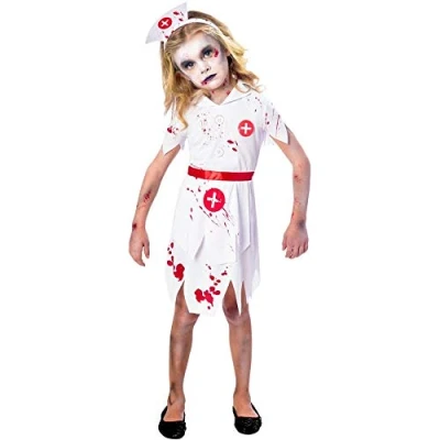 Image of amscan 9902681 Child Girls Zombie Nurse Jumpsuit Boys Halloween Fancy Dress Costume Age: 5 6 Years