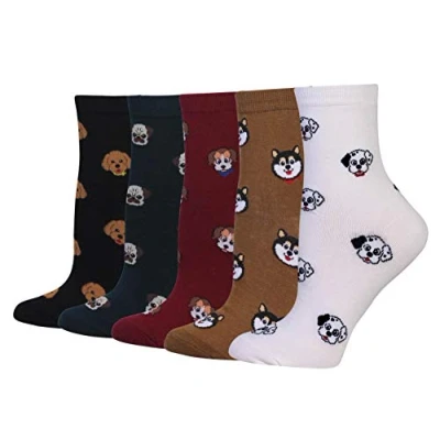 Image of Cansok Women Animal Novelty Dress Crew Socks (All over Dog Bull Husky Poodle Labrador)