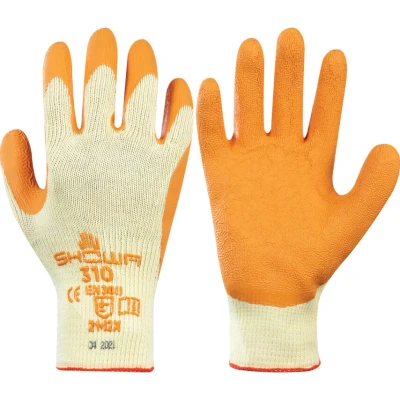 Image of Showa 310XL orange 10 Gauge Polyester Cotton Glove With Latex Coating on Palm, XL,