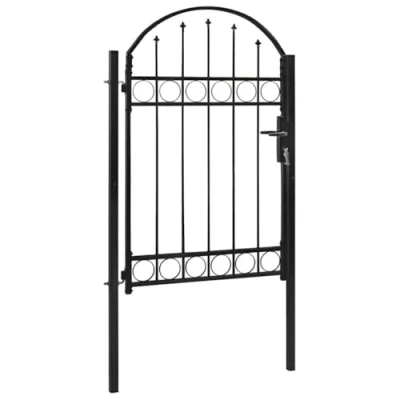 Image of vidaXL Fence Gate with Arched Top, Corrosion Resistant Black Steel 100x150 cm, Suitable for Garden, Patio, and Terrace