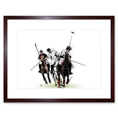 Image of Wee Blue Coo Polo Illustration Sport Horses Art Print Framed Poster Wall Decor 9x7 inch