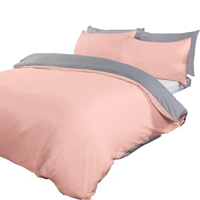 Image of Brentfords Plain Dye Duvet Cover Quilt Bedding Set With Pillowcase, Blush Pink Grey Double